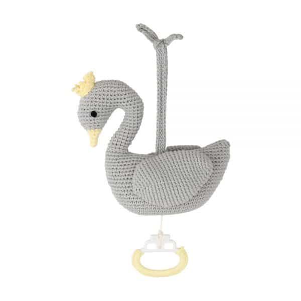 Gehäkelte Spieluhr Schwan BIANCA in Grau