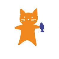 Bügelbild Aufnäher Patch Katze mit Fisch orange klein