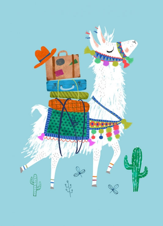 Postkarte Traveling Lama Rebecca Jones