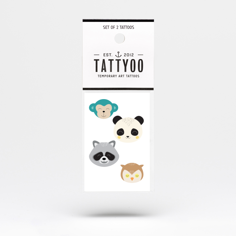 Tattoos Lustige Tiere Affe, Panda, Waschbär & Eule Tattyoo